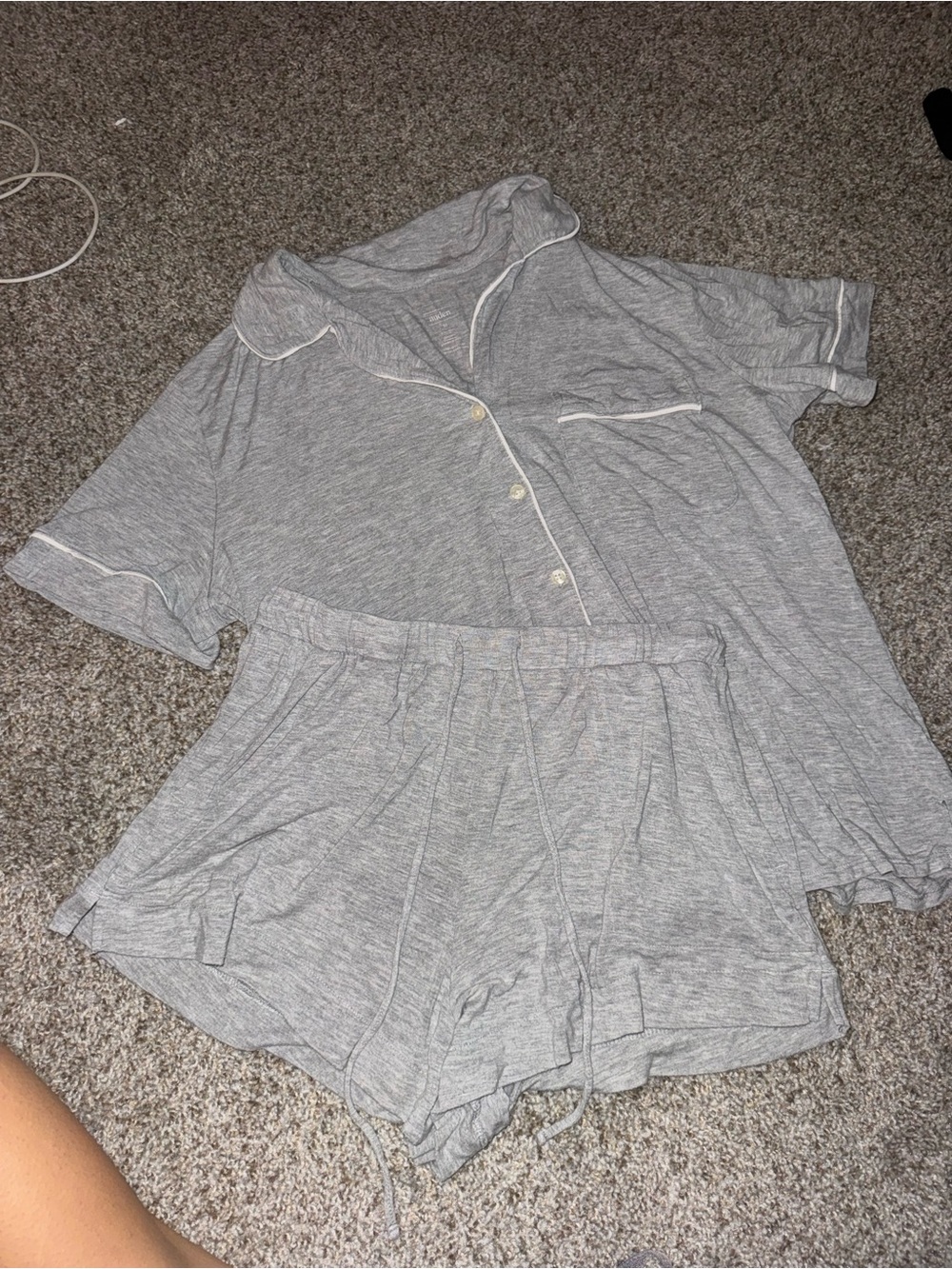 Auden Light Gray Short Sleeve Pajama Set with White Piping - Picture 2 of 3